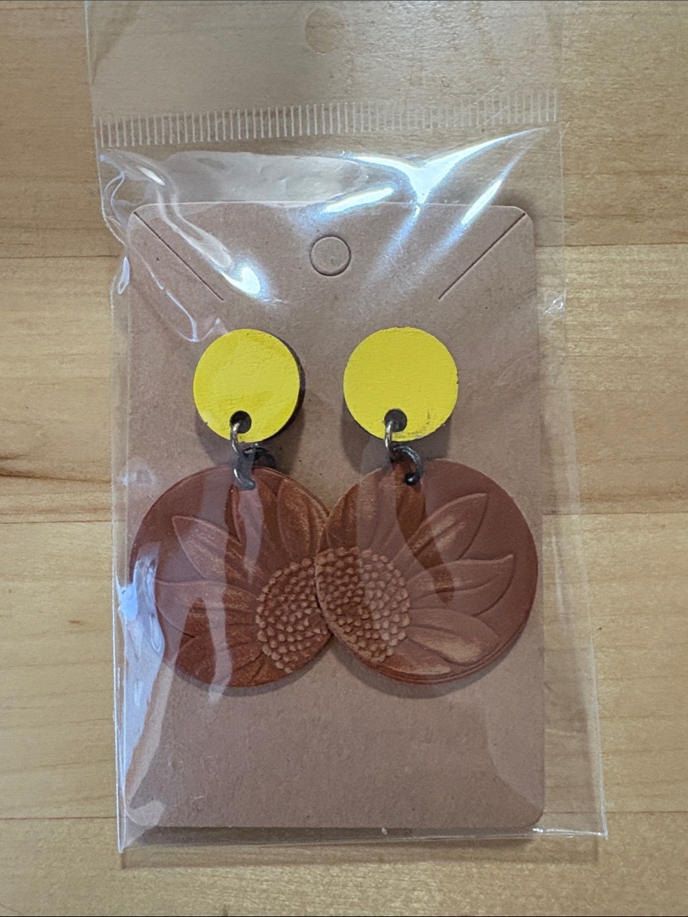 Sunflower Dangle Earrings - Yellow and Brown